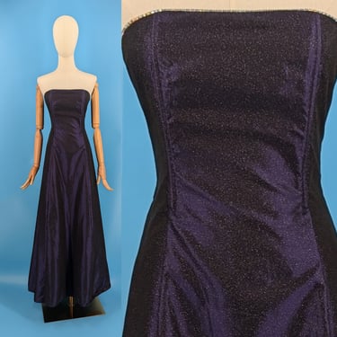 Vintage Y2K XXS Jessica McClintock for Gunne Sax Sleeveless Purple Sparkle Prom Dress - 2000s Strapless Formal Gown - Costume Cosplay 