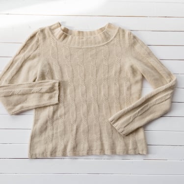 white wool sweater 90s vintage cream angora cable knit sweater 
