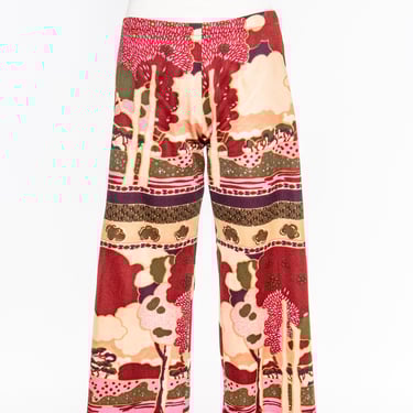 1970s Pants Nylon Print Nylon Knit Low Rise XS 