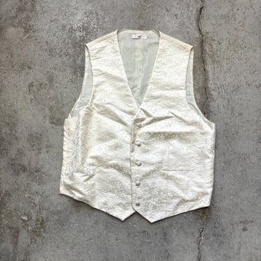 Carrot & Gibbs Cream White Floral Embroidered Silk Vest Waist Coat Men’s Large Made in USA 