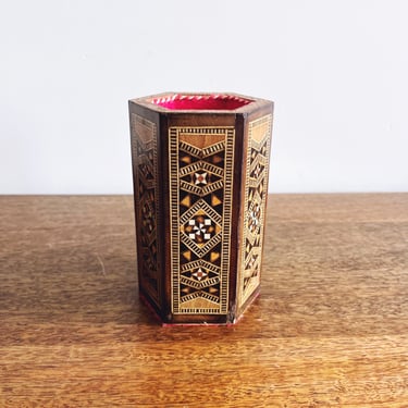 Vintage Syrian Marquetry Pencil Holder 