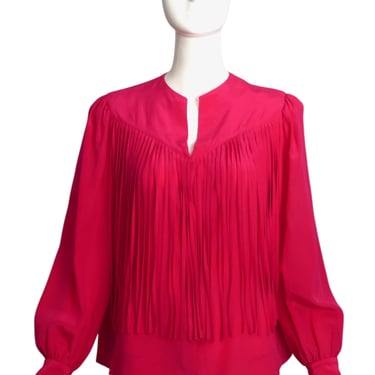 ANNE CUMMINS- 1980s Pink Silk Fringe Blouse, Size 10