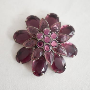 Vintage Large Purple Rhinestone Brooch 