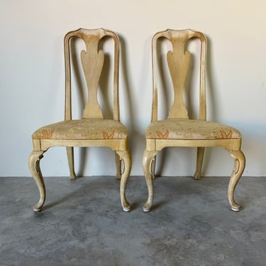 Vintage Queen Anne Style Crotch  Dining - Side Chairs - a Pair 