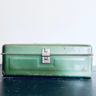 Green Metal Tackle Box with Handle and Tray | Industrial | Teal Vintage Toolbox | Craft Storage | Junk | Rustic | Box with Lid | Money Box 