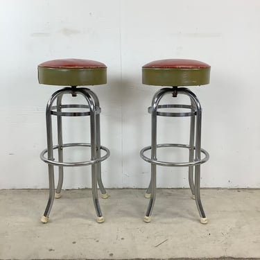Pair Vintage Modern Swivel Barstools 