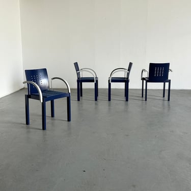 Set of 4 Postmodern Memphis Era Original Thonet Vienna Sculptural Stackable Dining Chairs, Original and Signed, 1990s Austria 