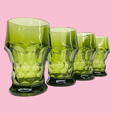 Vintage Viking Drinking Glasses Retro 1970s Mid Century Modern + 6904 + Green + Georgian Pattern + Honeycomb + Tumblers + Kitchen + Drink 