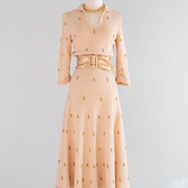 Vintage 1940's Hand Knit Golden Raindrop Dress by Diane of Beverly Hills / Medium