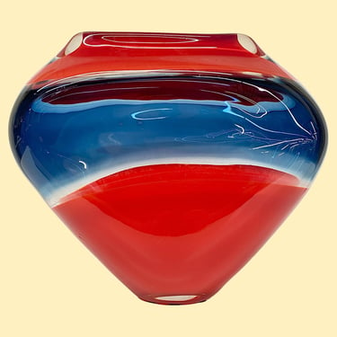 Vintage Paull Rodrigue Vase Retro 2000s Y2K + Art Glass + Hand Blown + Original + Red and Blue + Abstract Shape + Home Decor + Decoration 