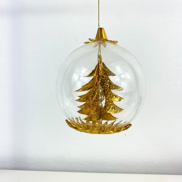 Vintage Resl Lenz Christmas Ornament, Western Germany Diorama, Rare Retro Collectible Tree, Mercury Glass Beads, Gold Foil Tin Spinning Tree 