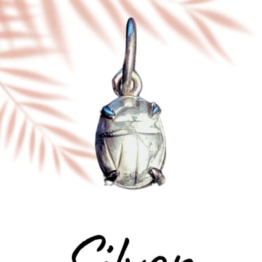 Silver Gemstone Scarab Amulet Pendant Necklace/Silver Charm/Open Prong Pendant/ Egypt Protection 