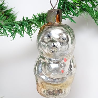 Vintage 1950's Russian Bear Mercury Glass Christmas Tree Ornament, Antique New Year Decor 