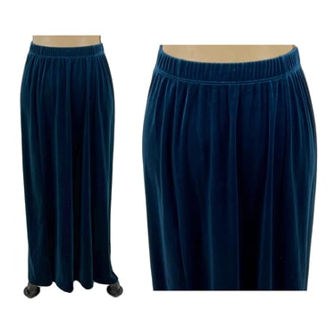 90s Plus Size Blue Velvet Maxi Skirt 1X - Elastic Waist Long A Line Skirt - 1990s Clothes Women Vintage from DIALOGUE 