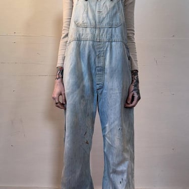 36” Waist, Vintage 1950s 1960s Big Mac Striped Overalls, Sun Fades, Workwear 