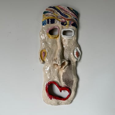 1986 Vintage Abstract  Pottery Face Wall Art Sculpture 