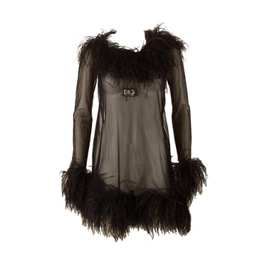 Dolce &amp; Gabbana Black Mesh Feather Dress