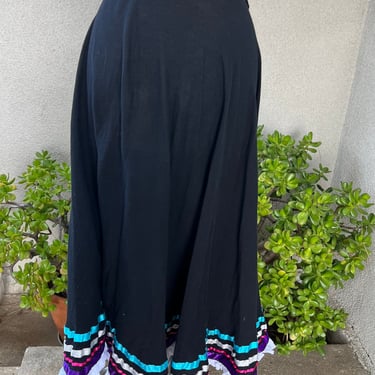 Mexican fiesta skirt costume black cotton gauze with ribbon lace trim Sz XL/XXL 