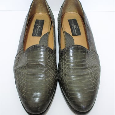 Vintage 1990s Giorgio Brutini Slip Ons, Loafers, Size 10M Men, gray snakeskin 
