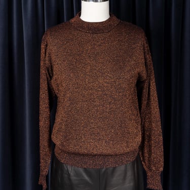 Bronze Metallic Knit Sparkle Sweater with Mock Neck by Regency Collection for Joyce 