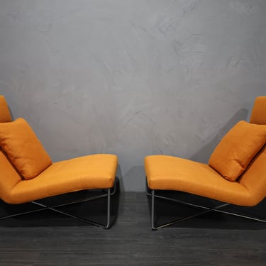 Rodolfo Dordoni for Minotti Lounge Chairs in Orange Woven Fabric