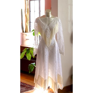 Vintage Western Wedding Dress - Martin McCrae - Cowgirl Bride - Sonoran Star Dress - 1980s, 1990s - Lace, Fringe 