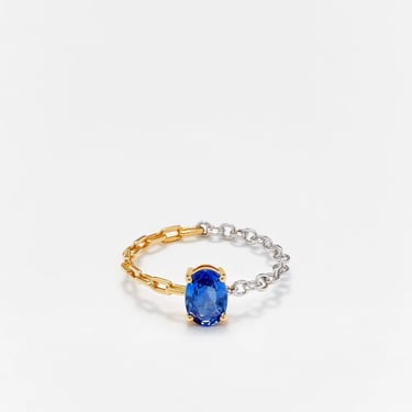 Bague Solitaire Saphir Bleu - Ors Blanc et Jaune