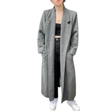 Vintage Womens 100% Wool Light Gray Minimalistic Preppy Long Trench Coat Sz L 