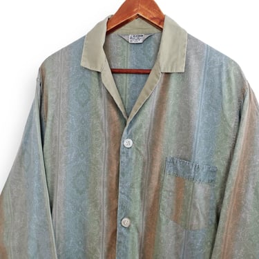 60s button up / pajama shirt / 1960s Textron rainbow stripe paisley cotton pajama button up sleep shirt Large 