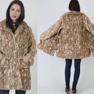 Marbled Blonde Mink Fur Coat / Brown Real Patchwork Jacket / Vintage 60s Womens Autumn Haze Overcoat 