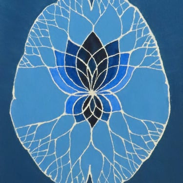 Blue Lotus Brain  -  original watercolor painting - neuroscience art 