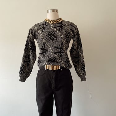 Vintage Dark Neutral Abstract Sweater | Size XS 