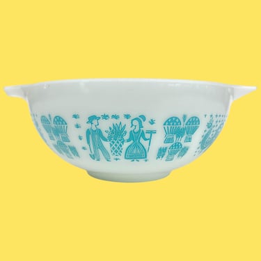 Vintage Pyrex Nesting Bowl Retro 1950s Mid Century Modern + Amish Butterprint (Turquoise on White) + 443 Size 2.5 Quart + Ceramic + Kitchen 
