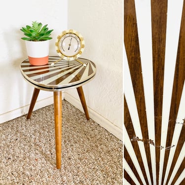 Formica Side Table, Mid Century Accent Table, Vintage Plant Table, Side End Table, German Vintage Table, Ray of Sun, Space Age Table 