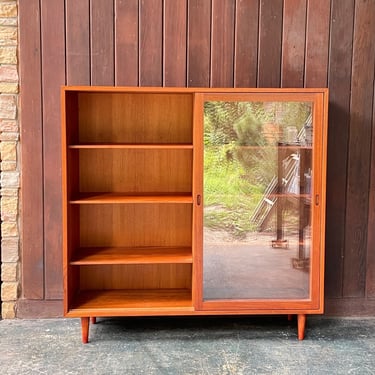 Vintage Danish Teak Wall Display Cabinet with Sliding Glass Doors XL 1960s Mid-Century 