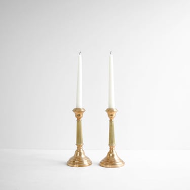 Vintage Pair of Brass Candlesticks, Fluted Brass Candle Holder Set 