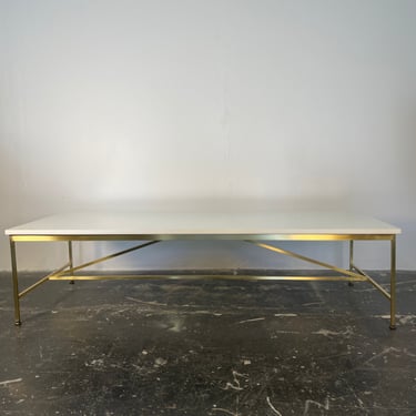 Paul McCobb Brass Frame Coffee Table with White Vitrolite Glass Top