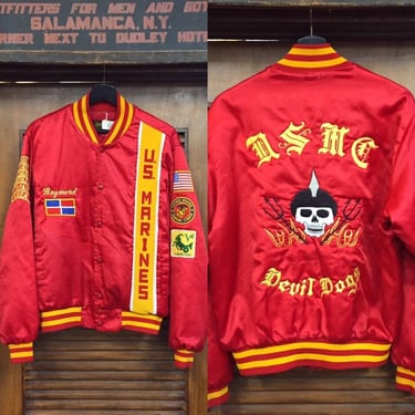 Vintage 1970’s USMC Devil Dogs Skull Souvenir Jacket, Tour Jacket,  Vintage Bomber Jacket, Vintage Clothing 