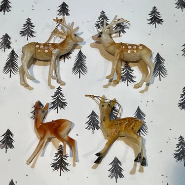 vintage plastic reindeer tiny deer ornament figurines mixed media 