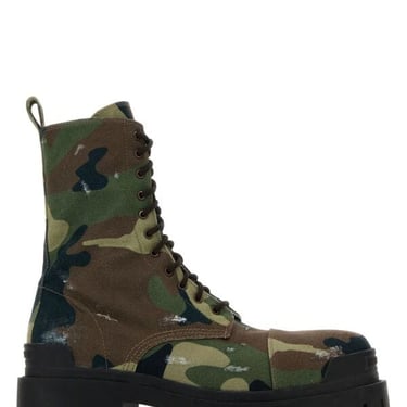 Balenciaga Woman Printed Canvas Strike Ankle Boots