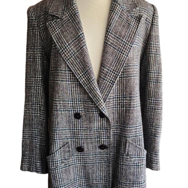 Vintage 80s Long Blazer Lilli Ann Houndstooth Wool Jacket Gray Black 