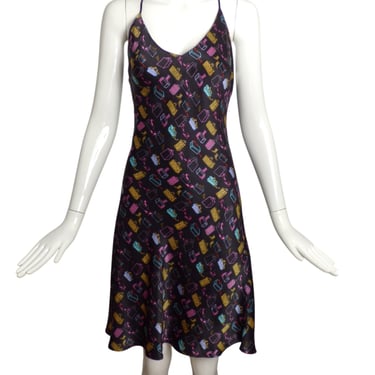 NICOLE MILLER- 1990s Silk Print Slip Dress, Size 8