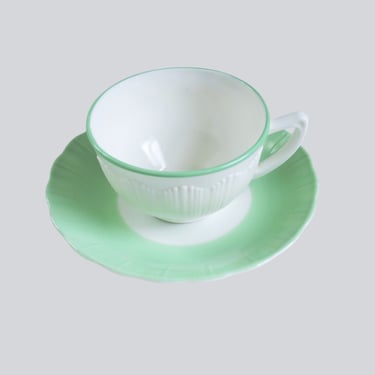 1930s Milk Glass Teacup Set Tipped in Mint Green by MacBeth Evans Corning 