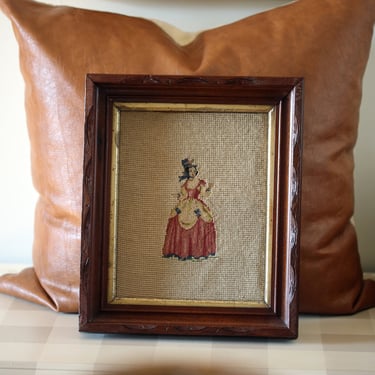Antique Needlepoint Tapestry | Hand carved wood frame 