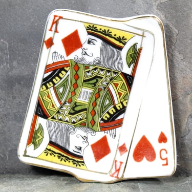 Vintage Playing Card Trinket Dish | Poker Lover Gift | King of Diamonds & Five of Hearts 