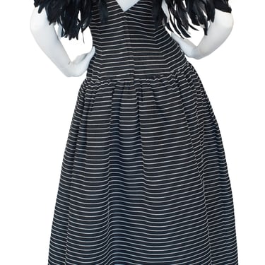 Victor Costa 1980s Vintage Dramatic Feather Shoulder Black & White Gown 