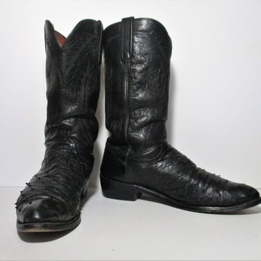 Vintage Lucchese 1883 Ostrich Cowboy Boots, size 10D Men, black full quill ostrich 