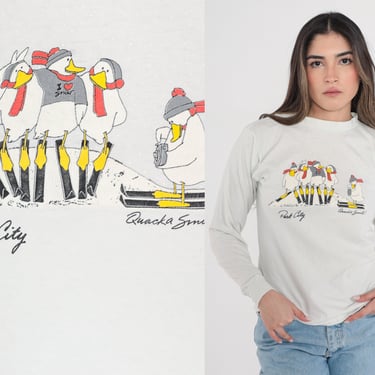 Park City Utah Shirt 80s Ski Duck T-Shirt Funny Skiing Graphic Tee Quack a Smile Tshirt Long sleeve Single Stitch Grey Vintage 1980s Medium 