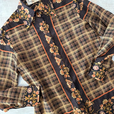 1970s French Silk Foulard Button Down Shirt 