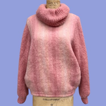 Vintage Sweater Retro 1980s Donegal Design + Casuals in Mohair + Wool + Turtleneck + No Size + Pastel Pink + Chunky Pullover + Pockets 